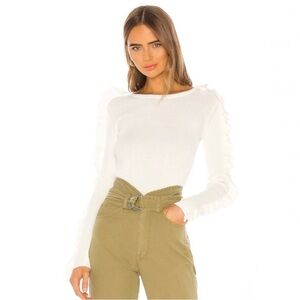 SEE BY CHLOE REVOLVE WHITE RUFFLE LONG SLEEVE KNIT SWEATER